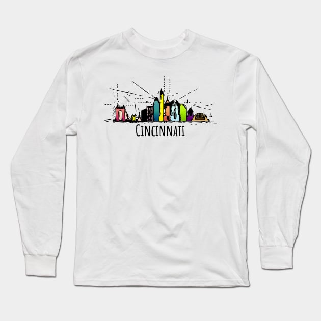 Cincinnati City Skyline Cool Ohio souvenir Long Sleeve T-Shirt by DimDom